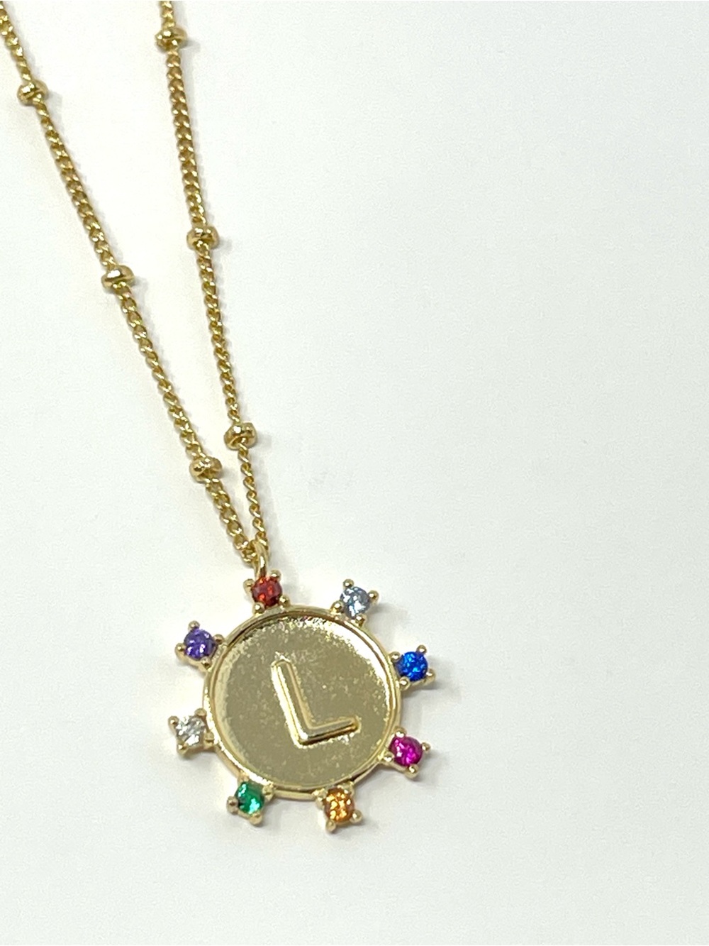 New Anthropologie x CAI Sunburst Stone Initial Necklace L - Picture 4 of 7